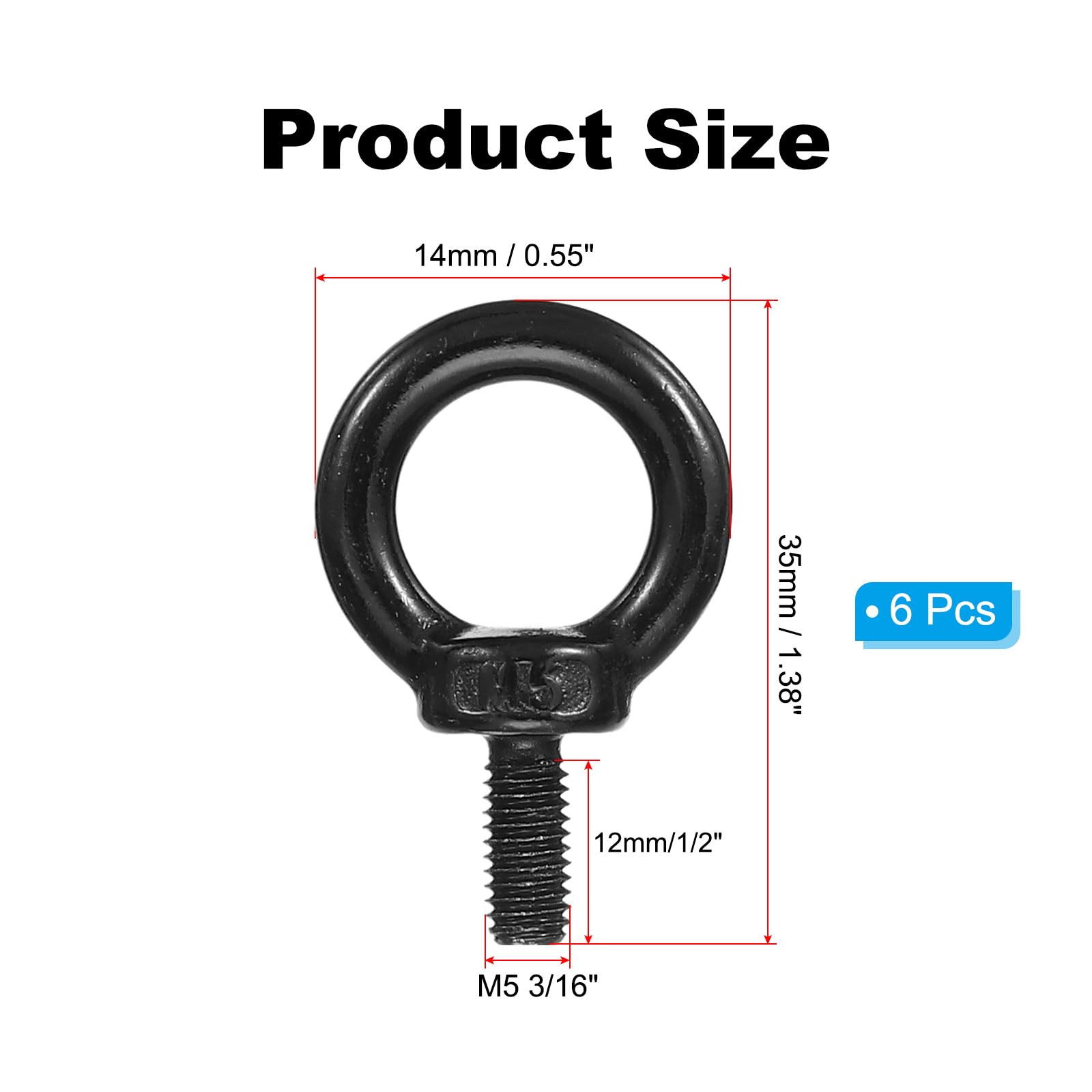 PATIKIL Lifting Eye Bolts M5 x 12mm - Image 2