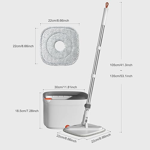 Miniatura 9 de Juego de trapeador giratorio y cubo con sistema de agua sucia y limpia de separación automática con cabezal de trapeador giratorio de 360 para