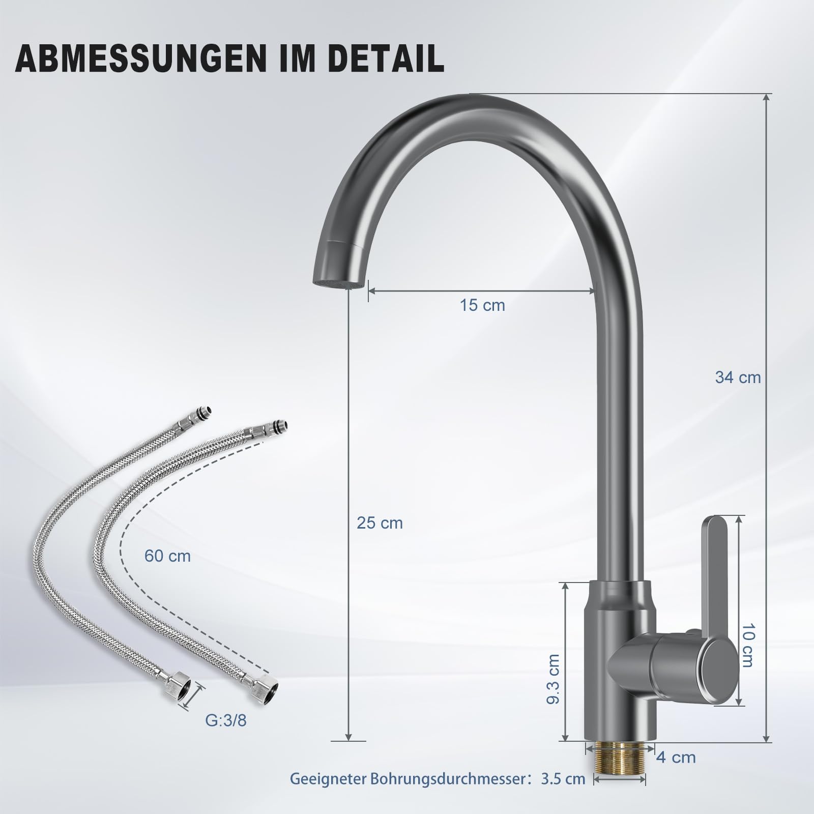 Kitchen Tap Stainless Steel Sink Taps with 360° Rotation - Image 2