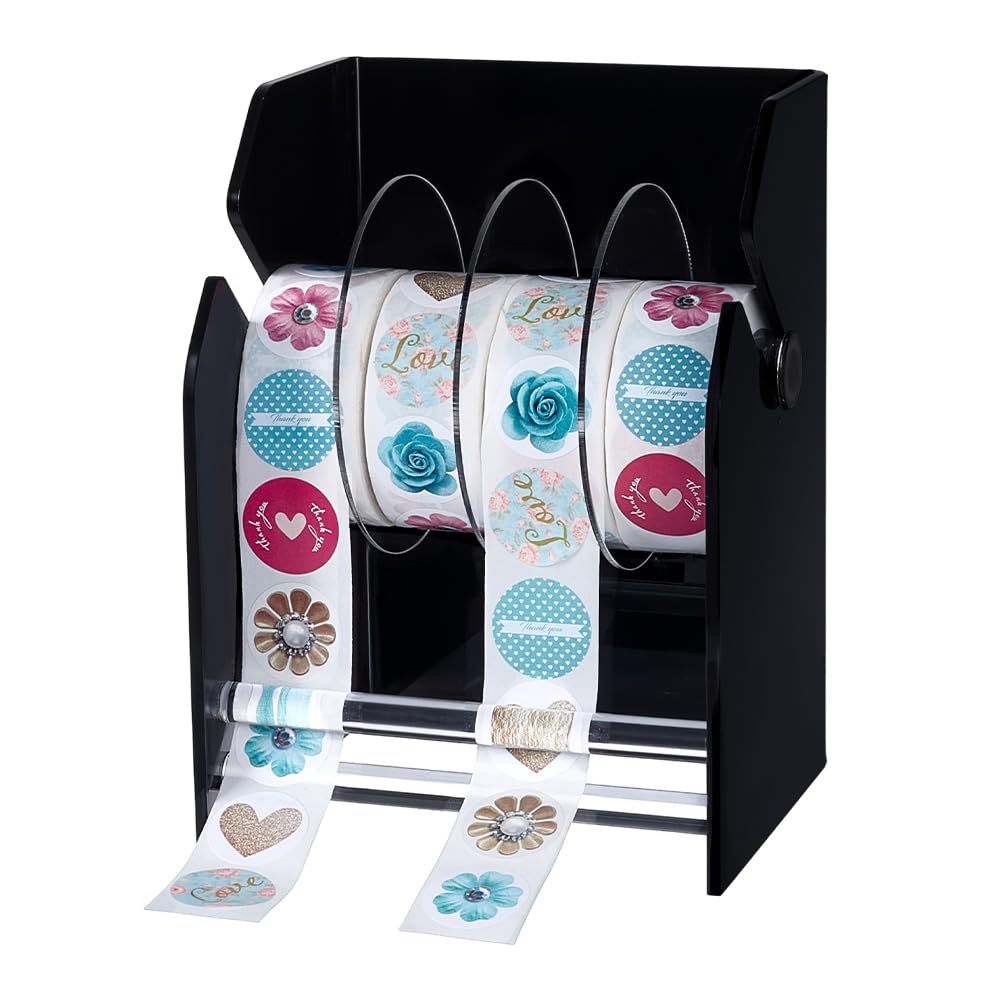 PH PandaHall Dispenser di Etichette Regolabili in Acrilico Porta Rotolo di Etichette Adesive, Dispenser per Nastro Adesivo Porta Rotolo di Etichettes per Ufficio e Casa, 13x11x18cm