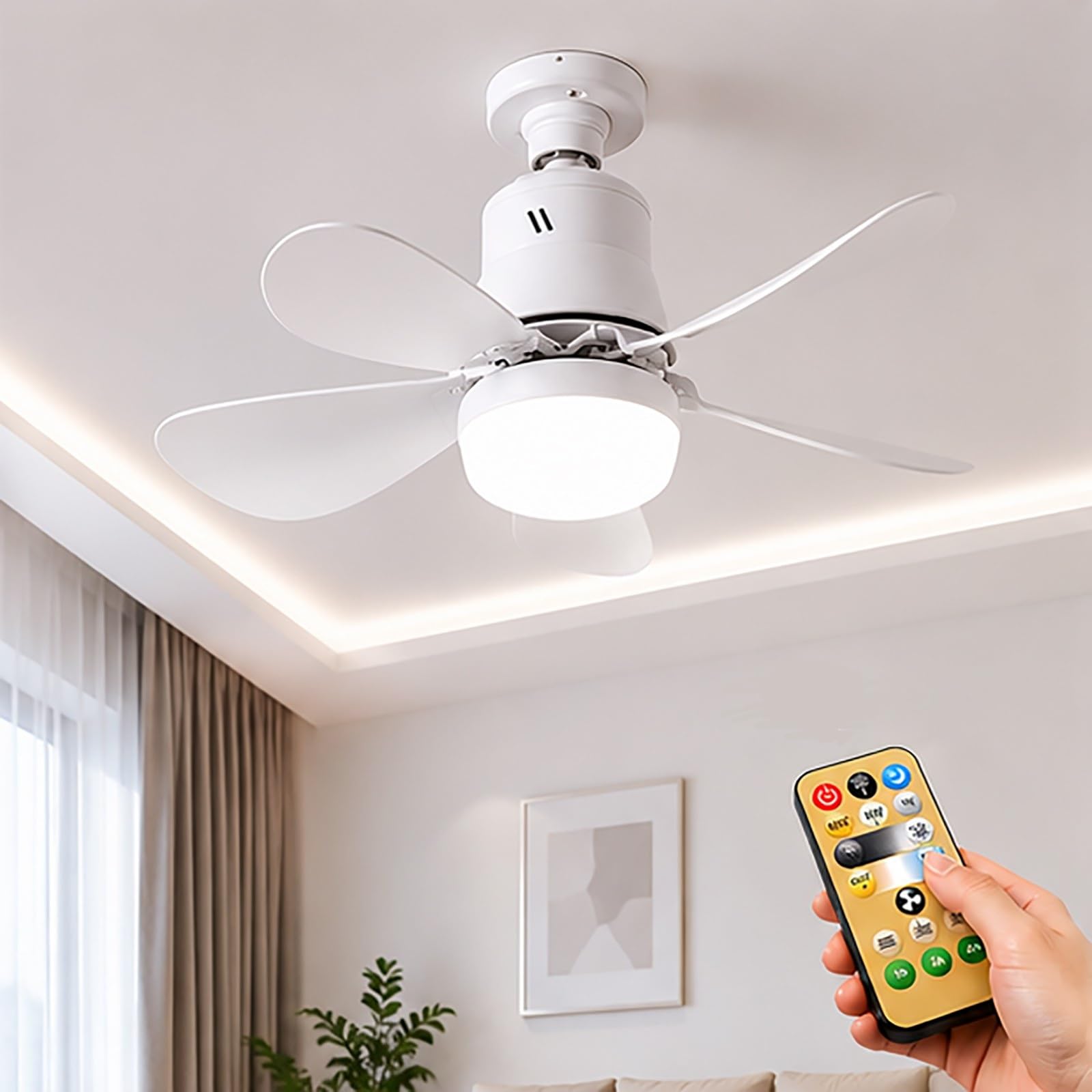 CHNNIjidser Ceiling Fan Light,E27 Fan Lights with Remote Control,30W/40W LED Ceiling Fans Dimmable,3 Speeds 3 Colors,Ceilings Fan Light for Bedroom, Kitchen, Bathroom,No Base (E27-30W-White)