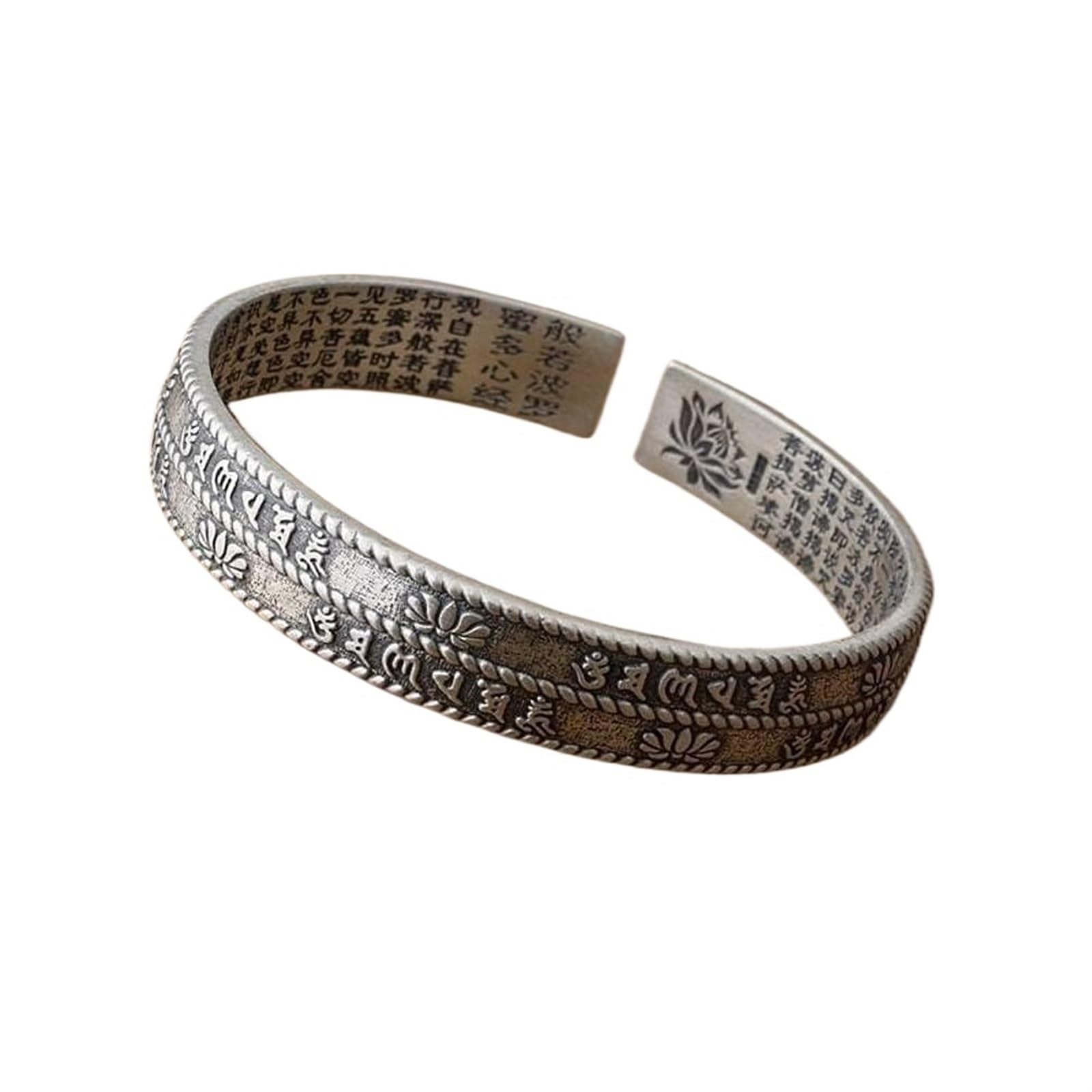 Bracciale in argento, bracciale rigido alla moda, bracciale rigido in argento 999 con detti buddisti Bracciale aperto femminile buddista Prajna Paramita con detti buddisti i braccialetti possono esser