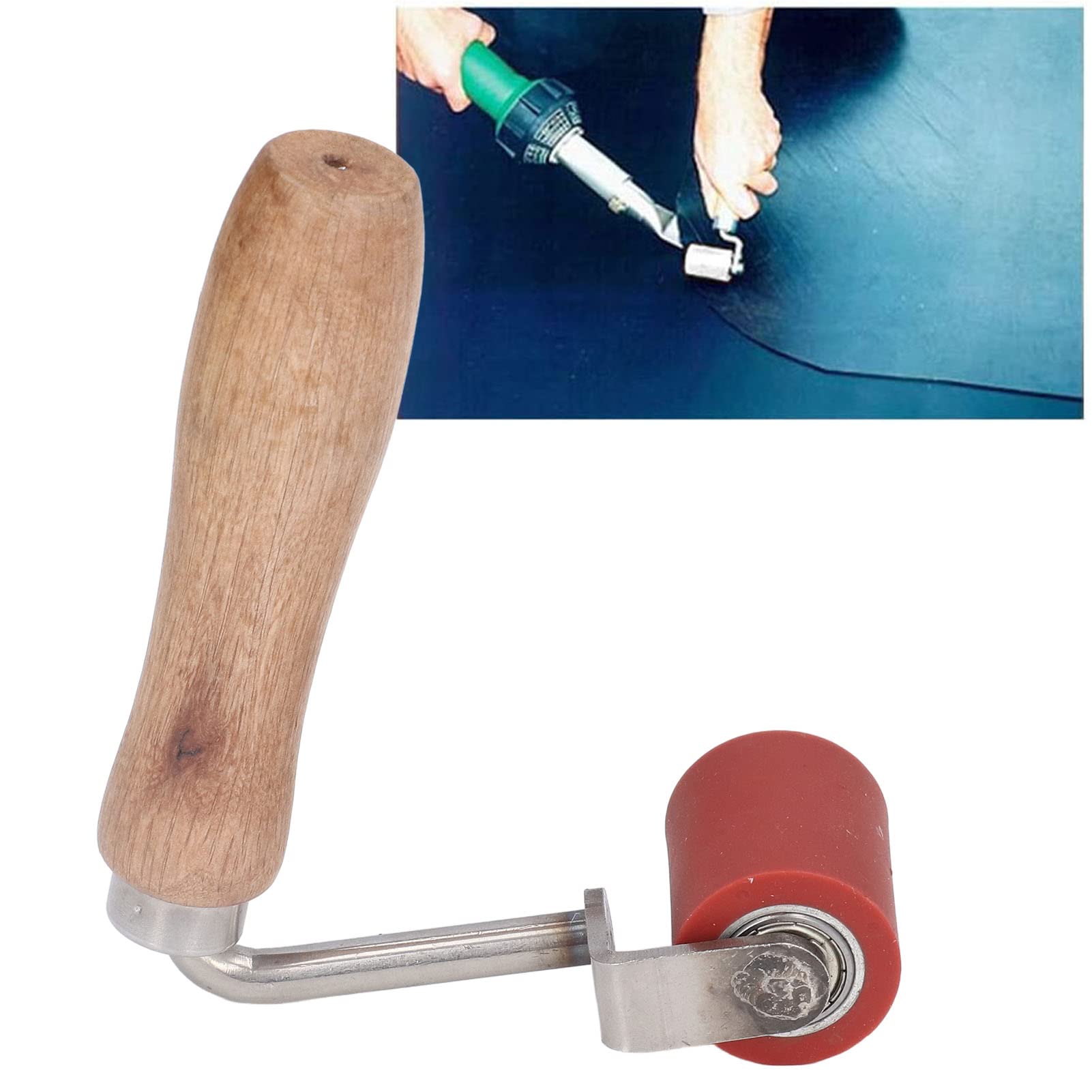 Rodillo de costura de silicona de 1,7 pulgadas de ancho, cojinete de doble dirección, mango ergonómico de madera y soldadura de lona y techo de lona EPDM