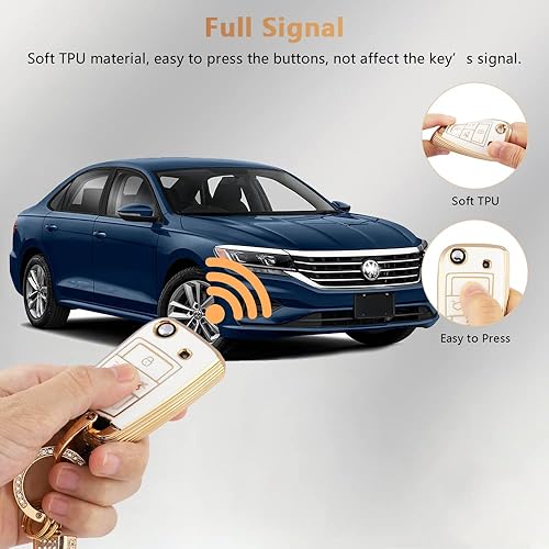 Miniatura 4 de PIFOOG Funda para llavero Volkswagen de 4 botones, funda protectora de llavero brillante para VW Tiguan Jetta Golf Altas GTI, accesorios lindos