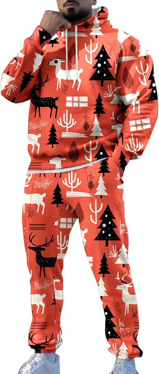 Chándal casual para hombre, 2 piezas, trajes de Navidad, sudaderas con capucha, conjunto de traje deportivo para correr