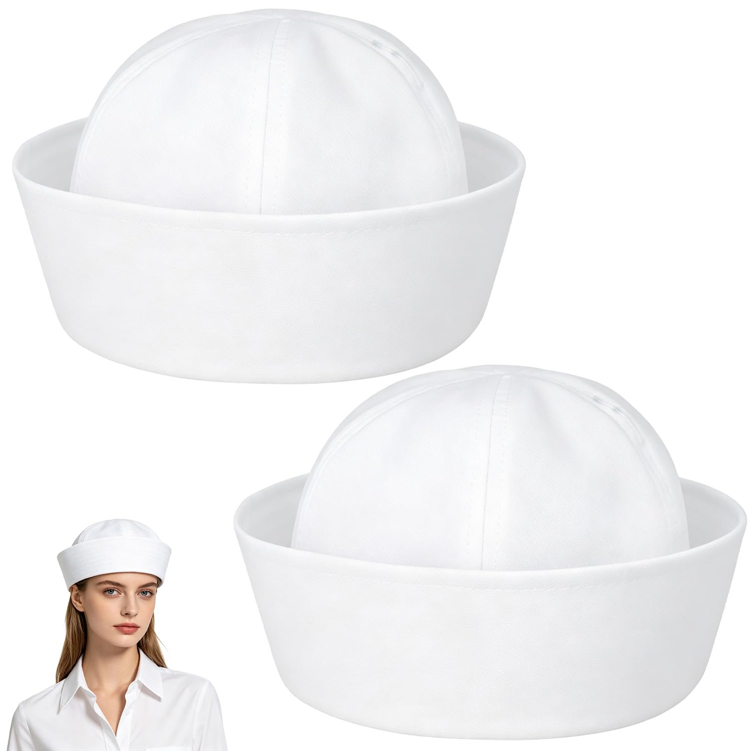 WADUBI White Sailor Hat Set - Pack of 2 Nautical Costume Hats for Adults and Teens - Ideal for Cosplay, Fancy Dress and Themed Events