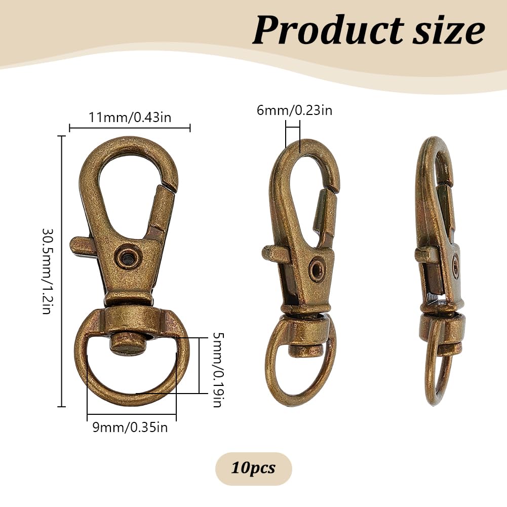 HOBBIESAY 10Pcs Alloy Lobster Claw Clasps 30.5mm Long Antique Bronze Swivel Snap Hooks Trigger Snap Hooks Swivel Lanyards Clasps Metal Clasps for Jewelry Making - Image 2