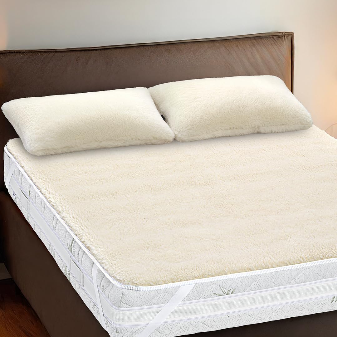 due federe per cuscino 100% lana vergine Merino agnellata, MADE IN ITALY (80x50cm)