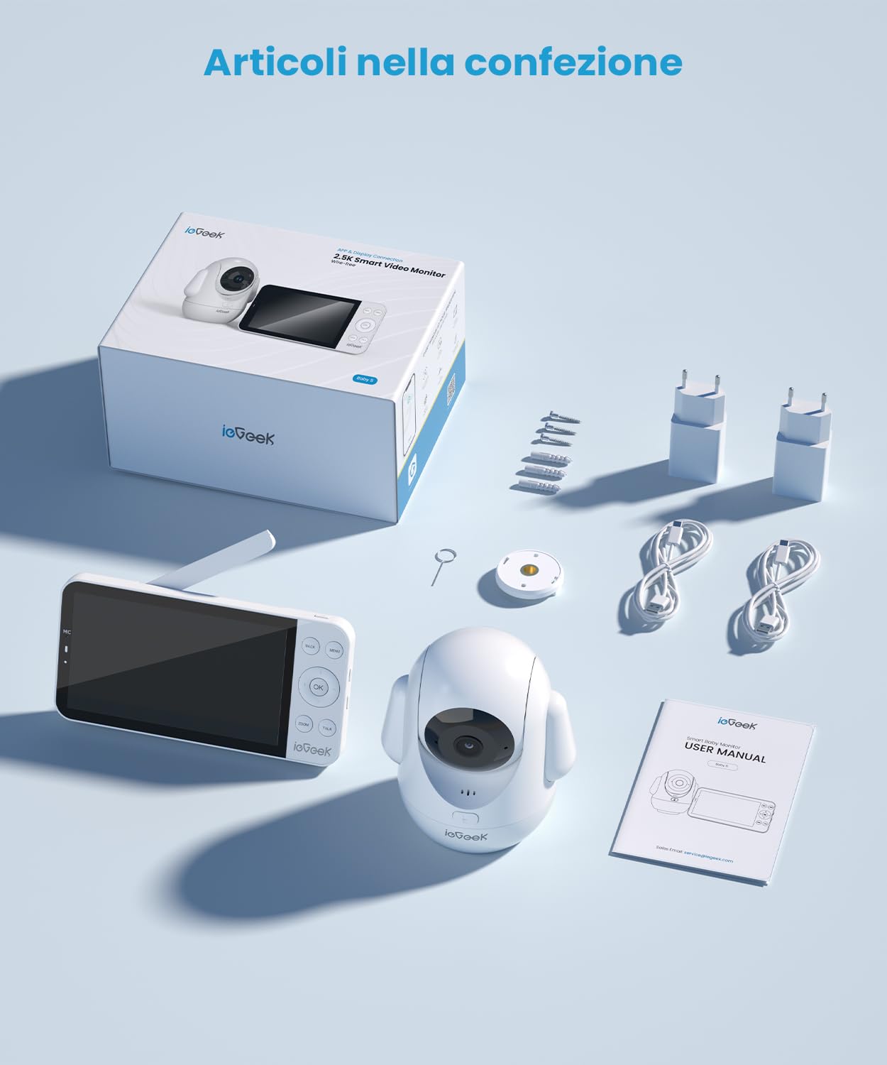 ieGeek Baby Monitor 2.5K/4MP, 5.5" Wi-Fi, Luce Notturna, Tracciamento | PTZ 360°/100°, pianto/movimento, rilevamento AI, app mobile
