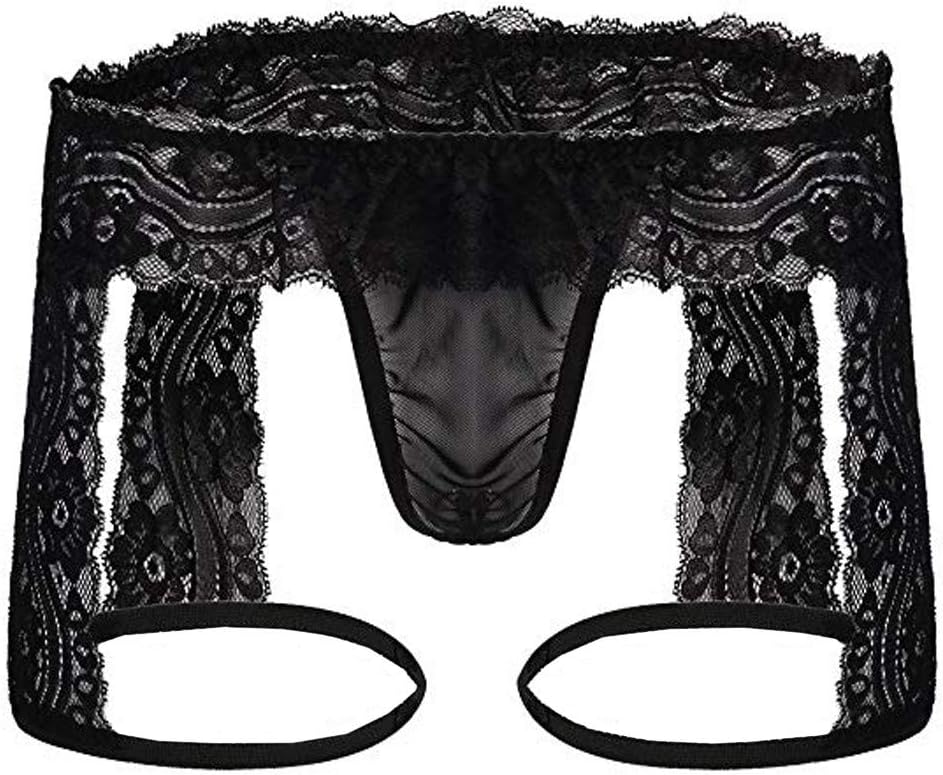 Male Underwear Sexy Lace Thong Transparent Underwear Hipster Breathable Mesh Transparent Underwear for Intimate Occasions Lace Briefs for Valentine's Day and Carnival LGBT Gay