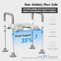 Vista 6 de Asiento de inodoro elevado con asas: elevadores de asistencia de inodoro ajustables para personas mayores, soporte de asiento de inodoro elevado