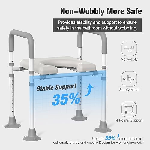 Miniatura 6 de Asiento de inodoro elevado con asas elevadores de asistencia de inodoro ajustables para personas mayores, soporte de asiento de inodoro elevado de