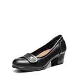Women's Chunky Comfortable Closed Toe Low Block Heels Work Round Toe Dress Wedding Adjustable Slip On Pumps Shoes