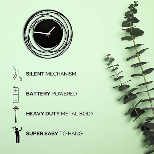 Miniatura 3 de Reloj de pared redondo moderno de 16 pulgadas con movimiento alimentado por batería, reloj de metal permio de 16 pulgadas para sala de estar, hogar,