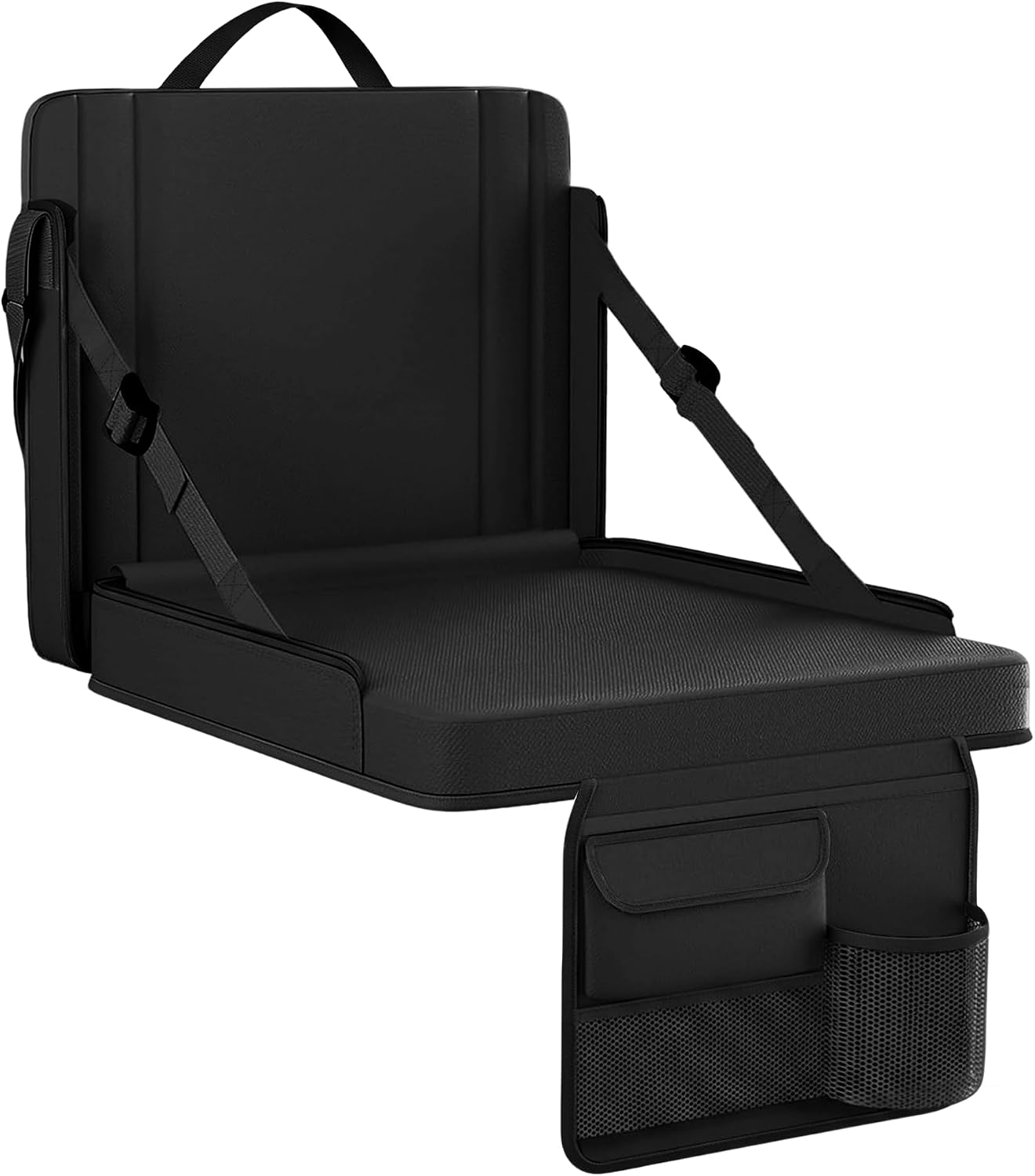 Stadium Seats with Back Support, Portable Folding Bleacher Chairs with Padded Cushion & Storage Pockets, Lightweight Stadium Seat Cushion for Sports Events, Camping & Park (2, Black Grey, Extra Large)