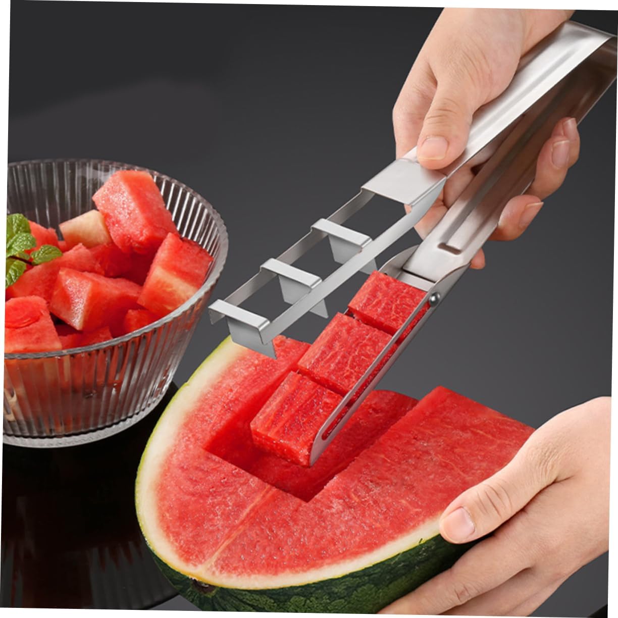 Ciieeo Watermelon Slicer Tool - Stainless Steel Fruit Cutter Watermelon Cutter Tool Comfortable Grip for Easy Cleaning Precise Cube Cutting