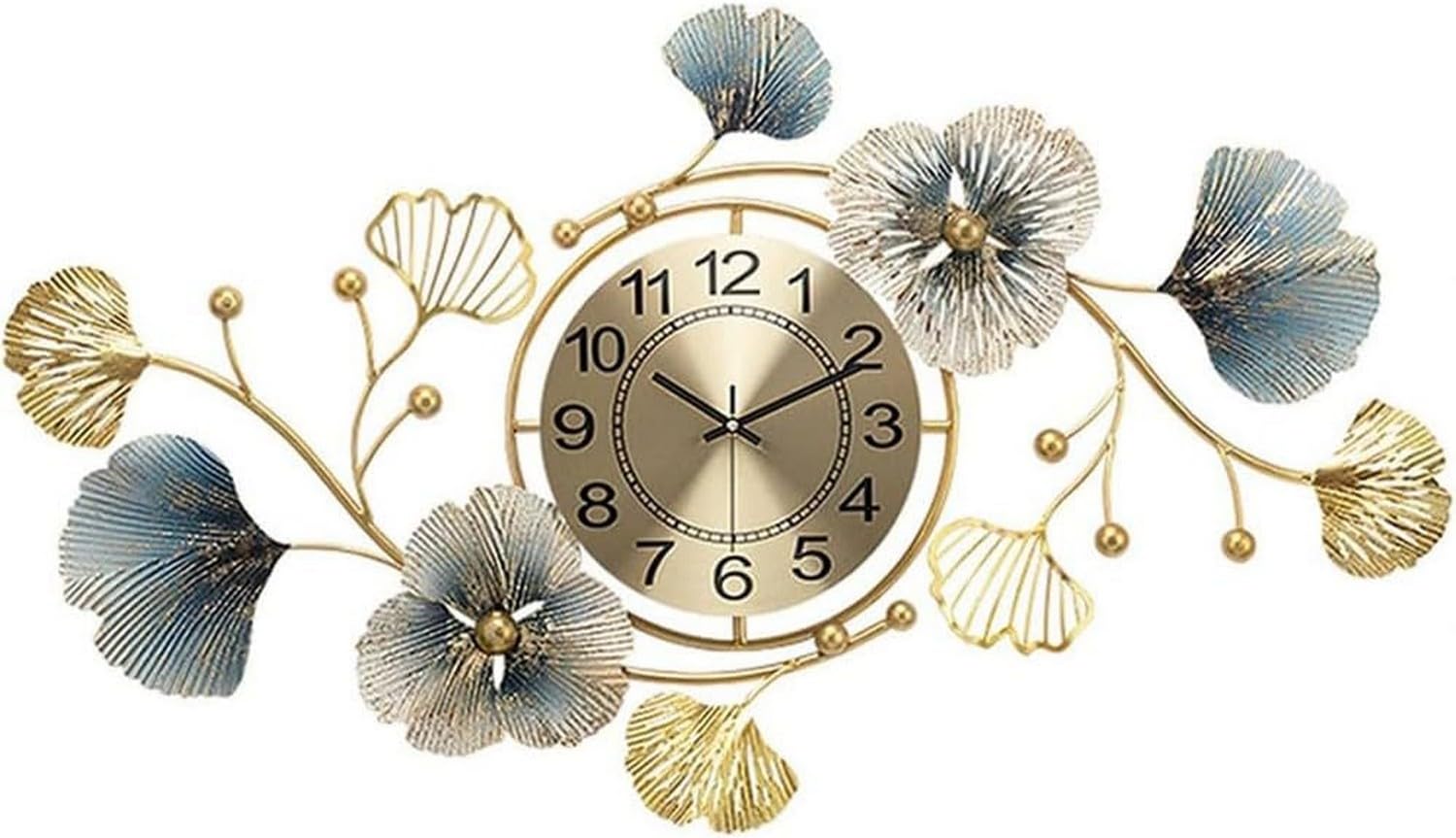 SaryEdge Wall Clock Large Silent Modern Decorative Wall Clock, Home Decor, Elegant Wrought Iron Wall Clock Ginkgo Leaf Silent Wall Clock,