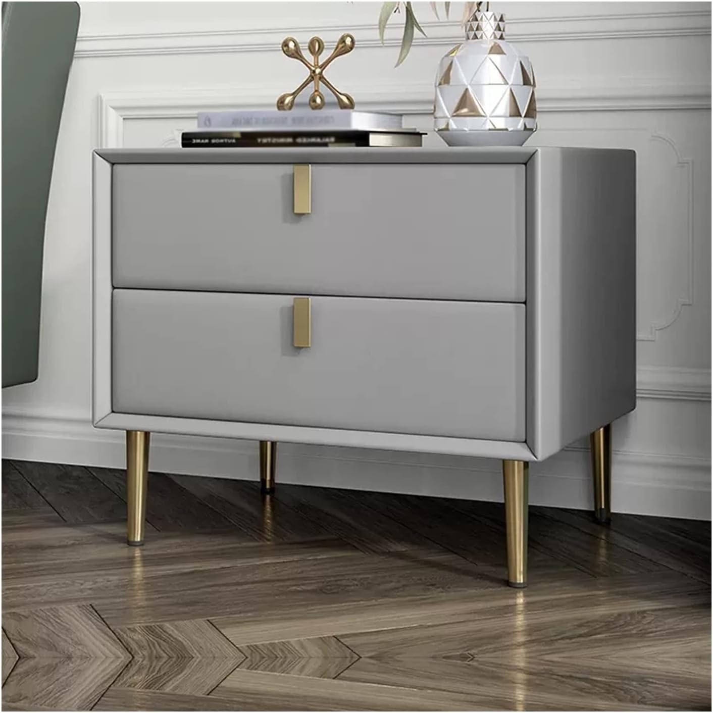 Nightstand Modern Nightstand, Faux Leather Bedside Table End Side for Bedroom Living Room Furniture (Grey) Bedside Tables (Color : Dark Grey, Size : L45xD40xH48cm)