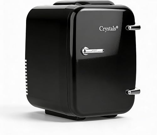 Crystals 4/10/15L Litre Mini Fridge, Table Top Small Fridge Cooler & Warmer for Car Bedrooms Desk Office, 12V DC - 220 AC, Mini Fridge for Bedrooms – Energy Efficient (Black, 4L Litre)