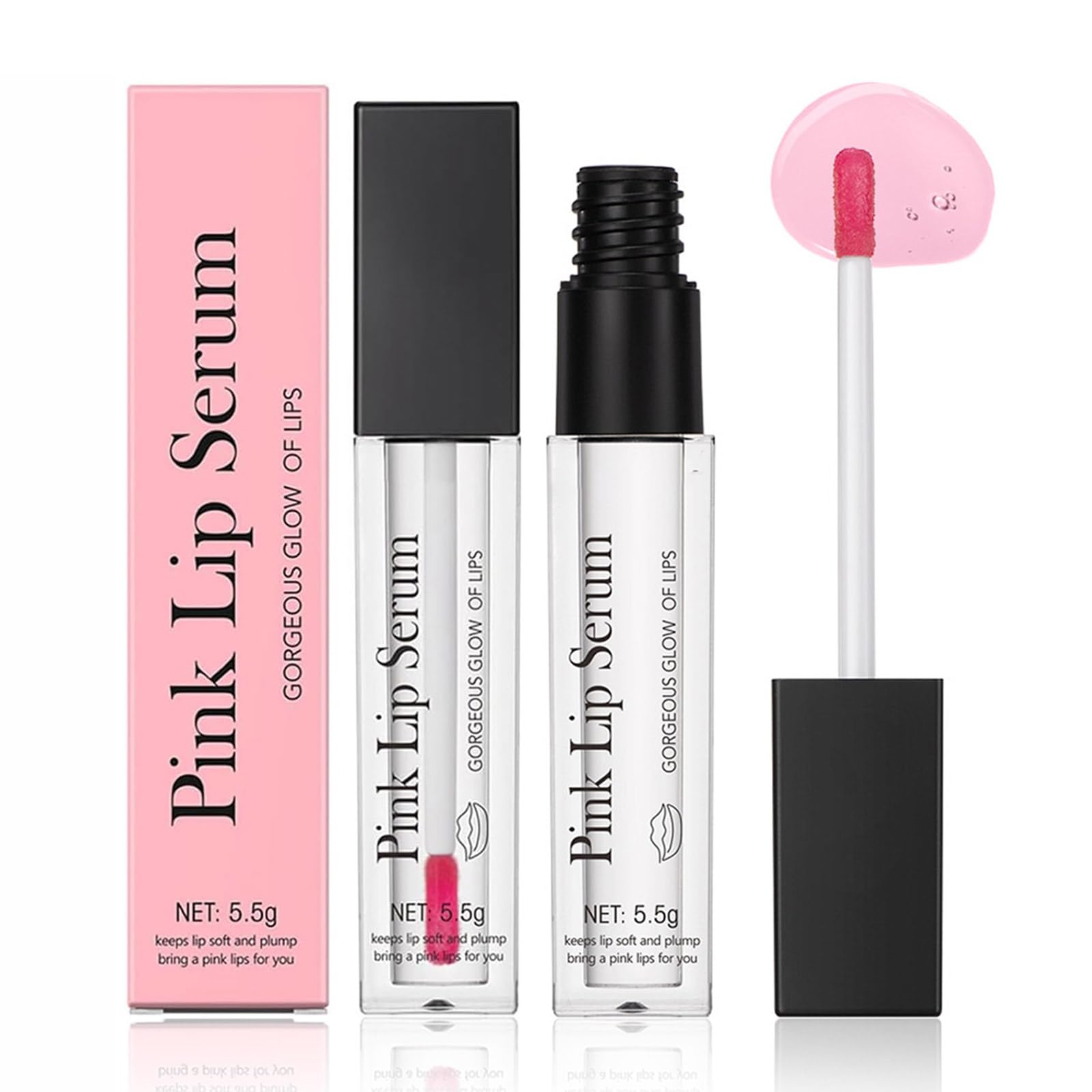 2Pack Pink Lip Serum Plumper, Color Changing Lip Gloss, Pink Lip Serum Plump Gorgeous Glow of Lips