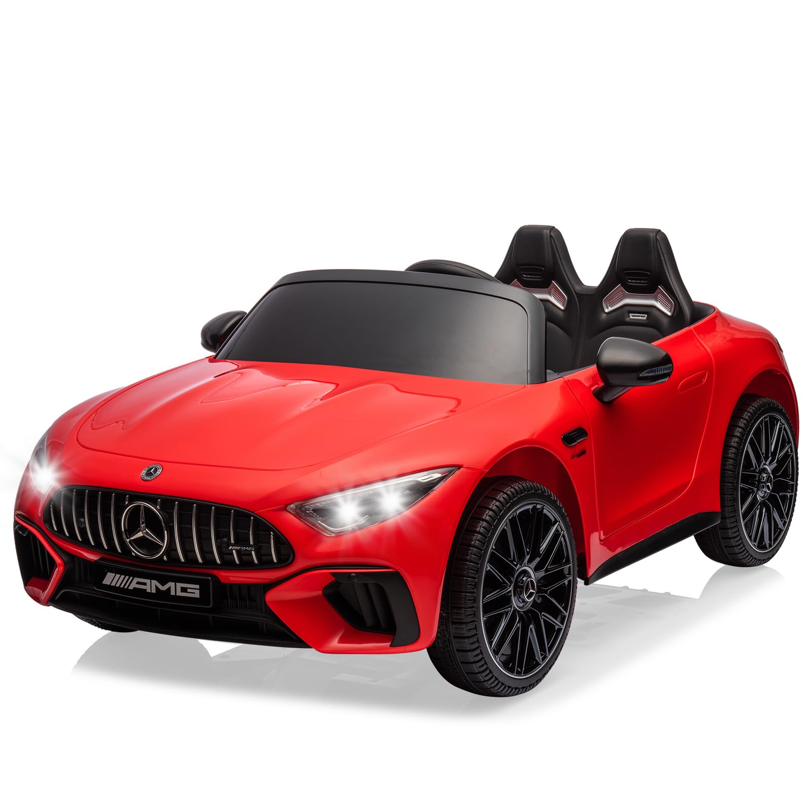 Ride on Car for Kids 12V Licensed Mercedes Benz SL63 Electric Vehicles Battery Powered Sports Car with Remote Control, 2 Speeds, Sound System, LED Lights, MP3, Music, USB and Bluetooth, Red
