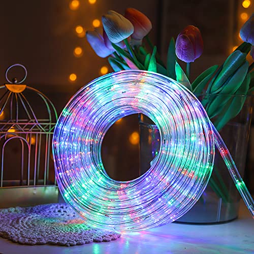 Dingfu 33Ft 240 Led Rope Lights,110V 2 Wire Connectable Waterproof Rope Lights,Indoor Outdoor Multicolor Light Rope For Deck, Patio, Pool, Camping Lighting Decorations (Multi-Colored) #TOP6