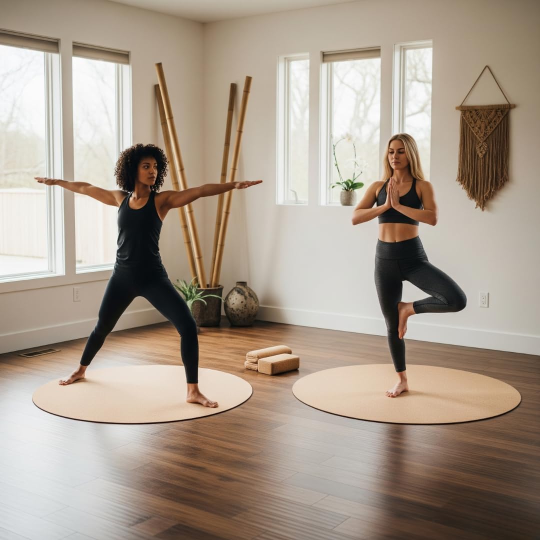Tappetino da yoga rotondo – sughero naturale ecologico – 68 cm, 5 mm di spessore – antiscivolo, assorbente, per yoga, pilates, meditazione