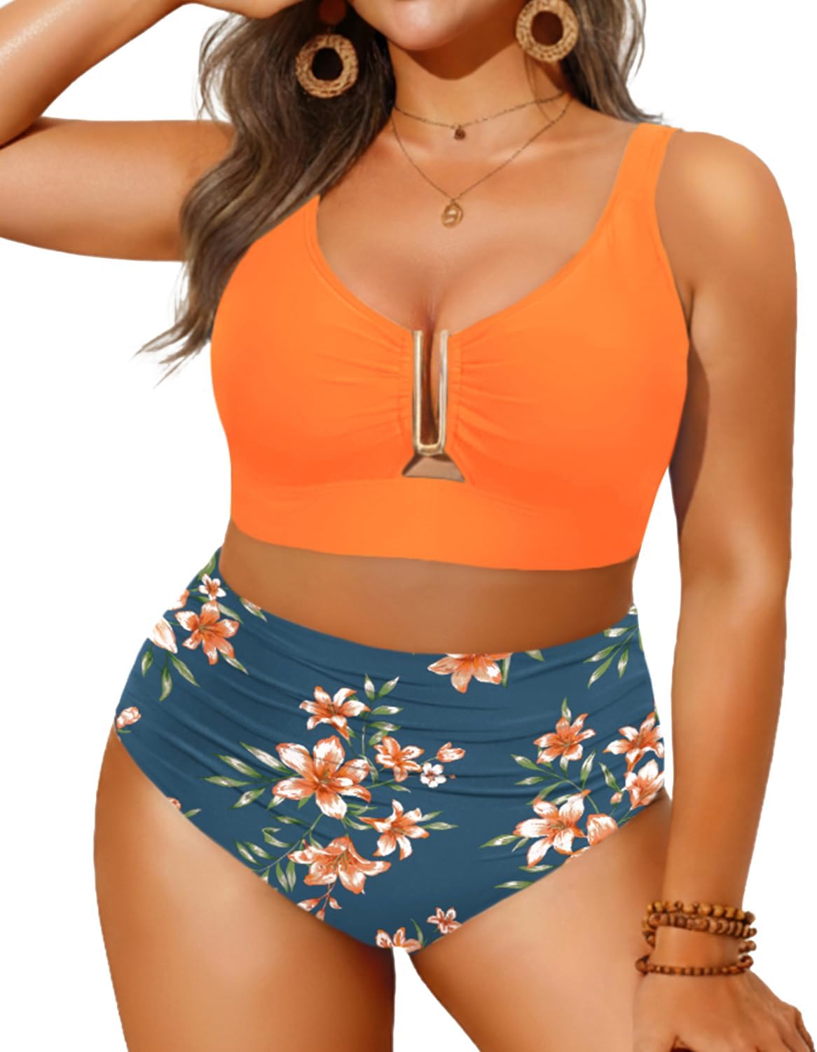 Yonique Women Plus Size High Waisted Bikini - Two Piece Swimsuit U-Wire Cutout Tummy Control Bathing Suit 2026 Swimwear