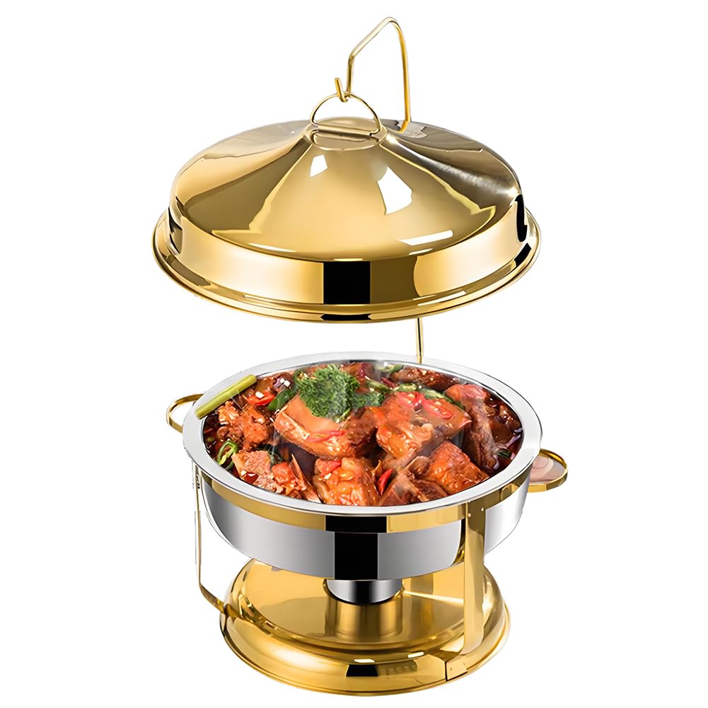 Calentador De Buffet, Esquema De Colores De Acero Inoxidable Dorado, Gran Capacidad De 9 L, Diseño De Tapa Colgante, Adecuado para Hoteles, Restaurantes, Fiestas Y Banquetes