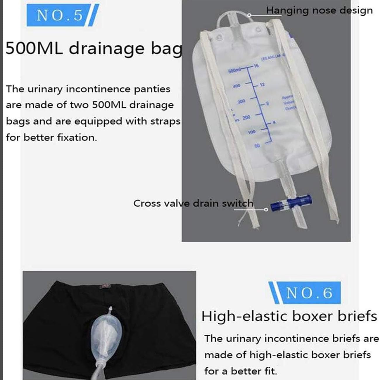 52 To 72CM, Sacca per Drenaggio Dell'urina 500Ml,Raccoglitore di Urina in Silicone,Pantaloni da Incontinenza Indossabili,Urinatoio Uomo Professionale,Riutilizzabile
