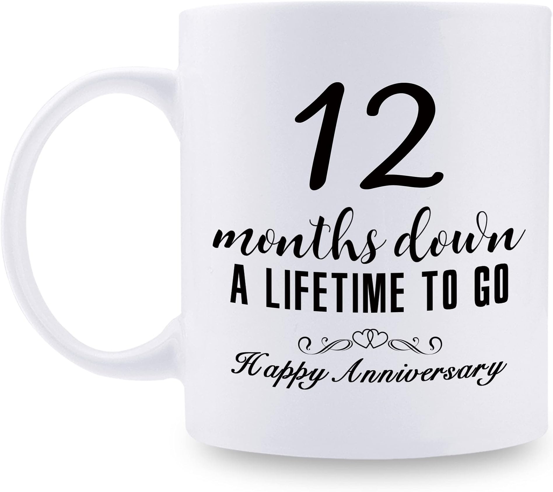Aiyaya12 Month Anniversary Mugs for Girlfriend Boyfriend - Twelve Month Anniversary Mug for Him Her Couple Lovers - 12 Months Down A Lifetime To Go Happy Anniversary Mug - 11 oz Coffee Mug