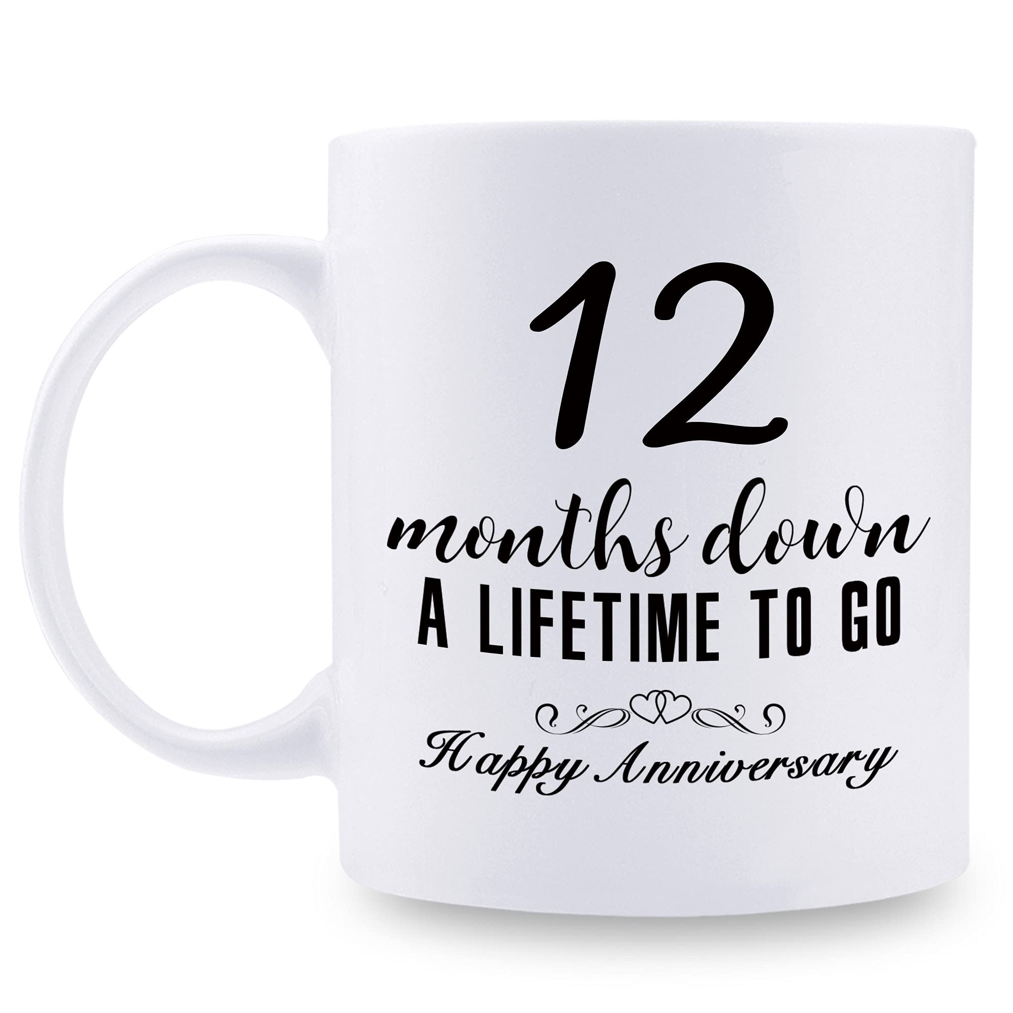 Aiyaya12 Month Anniversary Mugs for Girlfriend Boyfriend - Twelve Month Anniversary Mug for Him Her Couple Lovers - 12 Months Down A Lifetime To Go Happy Anniversary Mug - 11 oz Coffee Mug