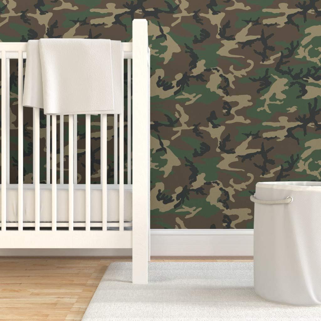 Peel & Stick Wallpaper 3ft x 2ft - Woodland Camo Army Abstract Custom Removable Wallpaper by Spoonflower