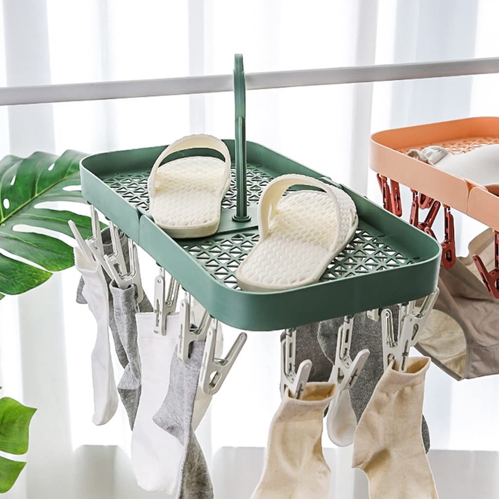 Cintres Cintres Pliables avec 18 Pinces De Séchage, Cintre pour sous-vêtements, Pince À Linge en Plastique, Goutte Cintre Vêtement(Blue)