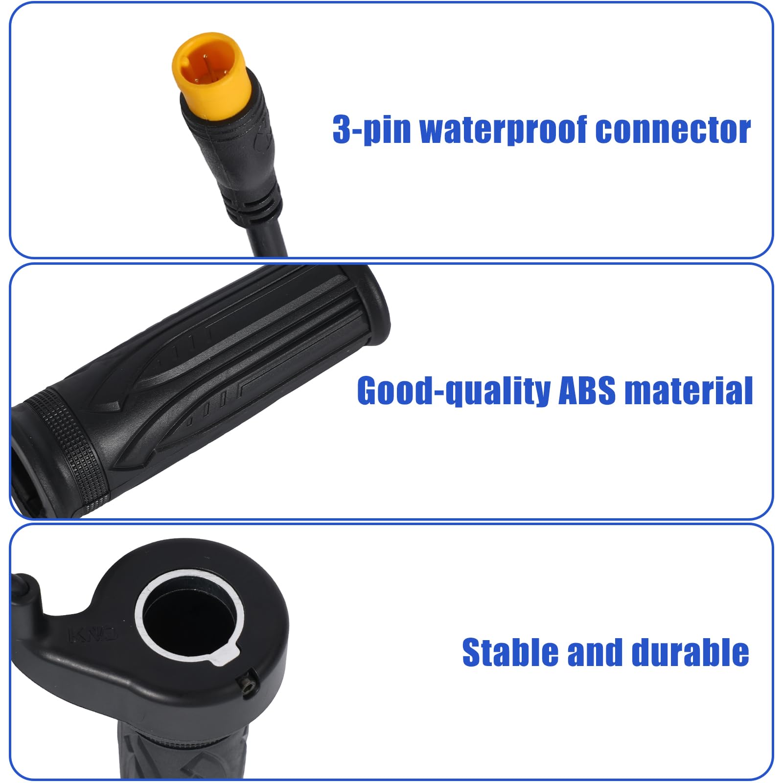 2pz Manopola Acceleratore a Rotazione Completa 20X per Bici Elettrica Acceleratore a Rotazione, 12V-72V con Connessione Impermeabile 3 Pin per Conversione di Biciclette Elettriche Scooter Motociclette