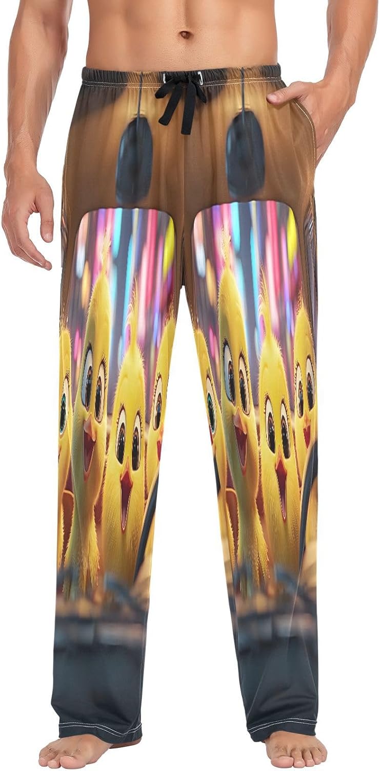 ALAZA Chicks Drivring Funny Animals Men's Pajama Pants Men Cotton Pajama Bottoms with Pockets, S