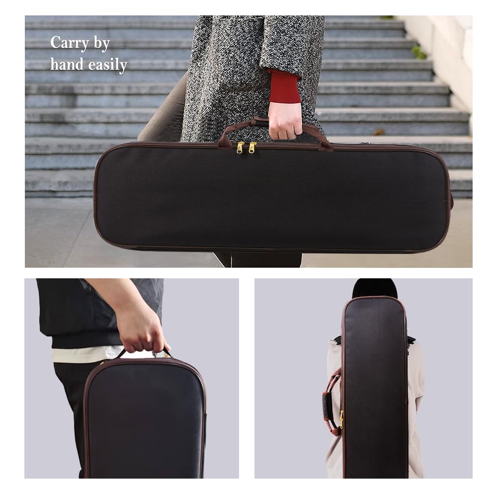 Yinfente Estuche para violín 4/4, tamaño completo, funda rígida de madera oblonga para violín 4/4 con higrómetro correas ajustables para violín principiante