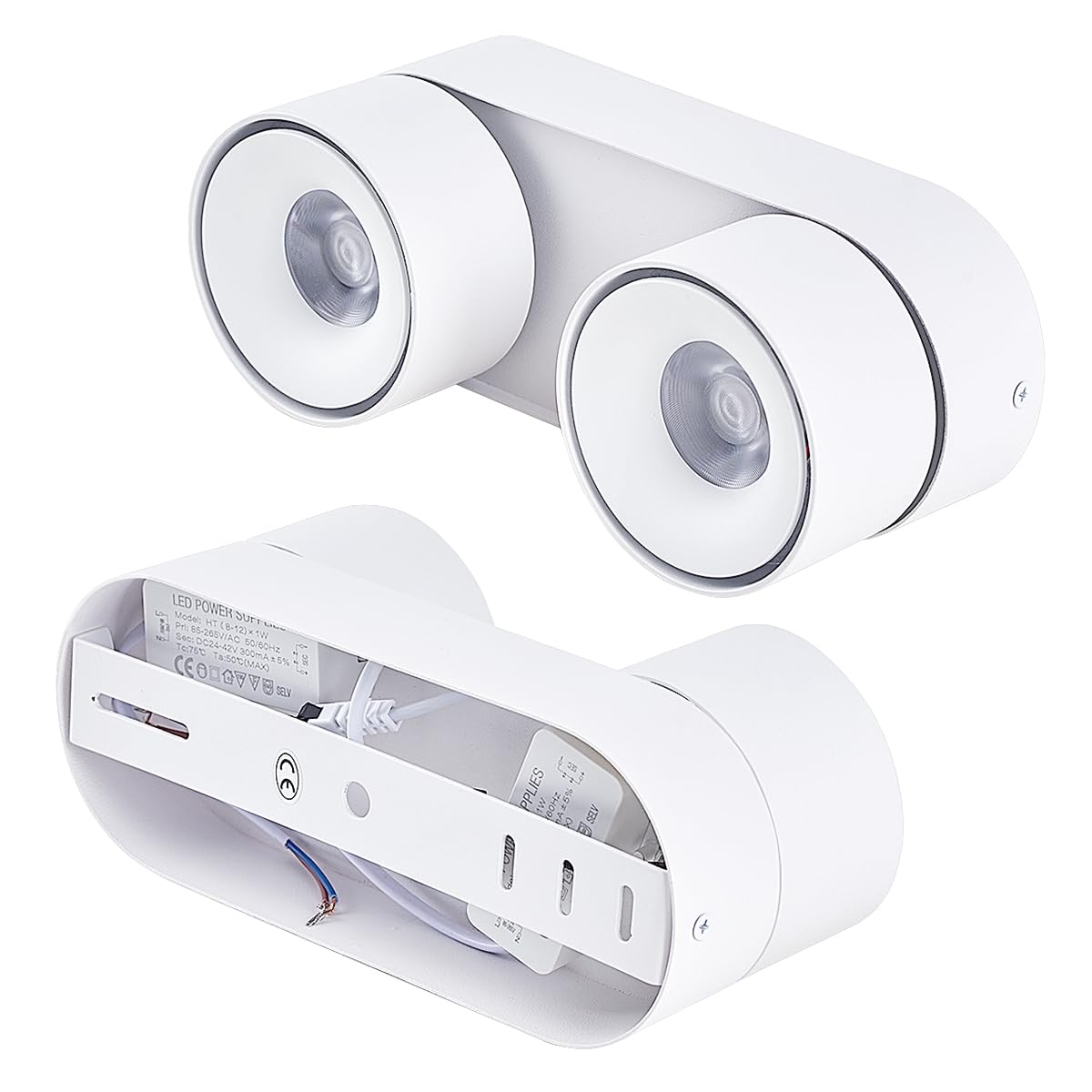 Budbuddy 2x12W Lámpara de Techo LED Con 2 Focos Orientables Focos Para Techo Moderno Plafón con Focos Regulable Superficie Luz de Techo Blanca Para Interior Pasillo Salón Tiendas etc,3000K