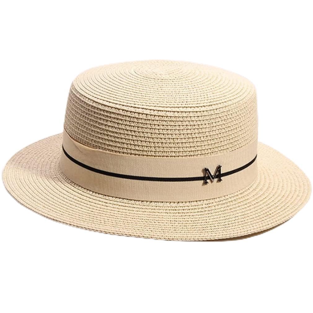 Cappello per Le Donne Cappello da Spiaggia Estivo Cappello da Donna Casual da Donna Cappello di Paglia A Tesa Piatta Cappello da Sole