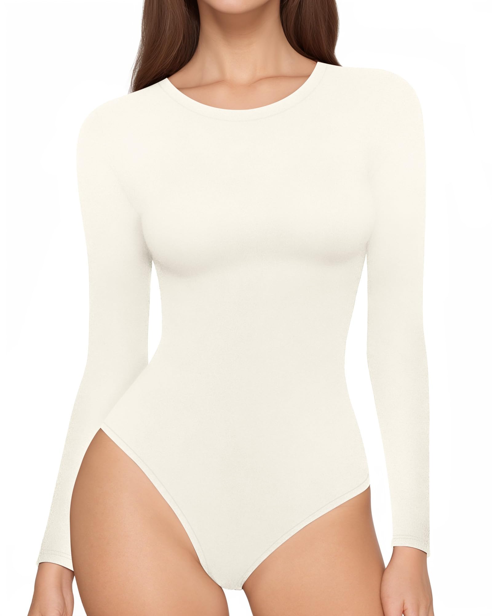 Women's Long Sleeve Thermal Fleece Bodysuit Crew Neck Slim Fit Body Suit Warm Base Layer Tops Fall Outfits 2025-image-22