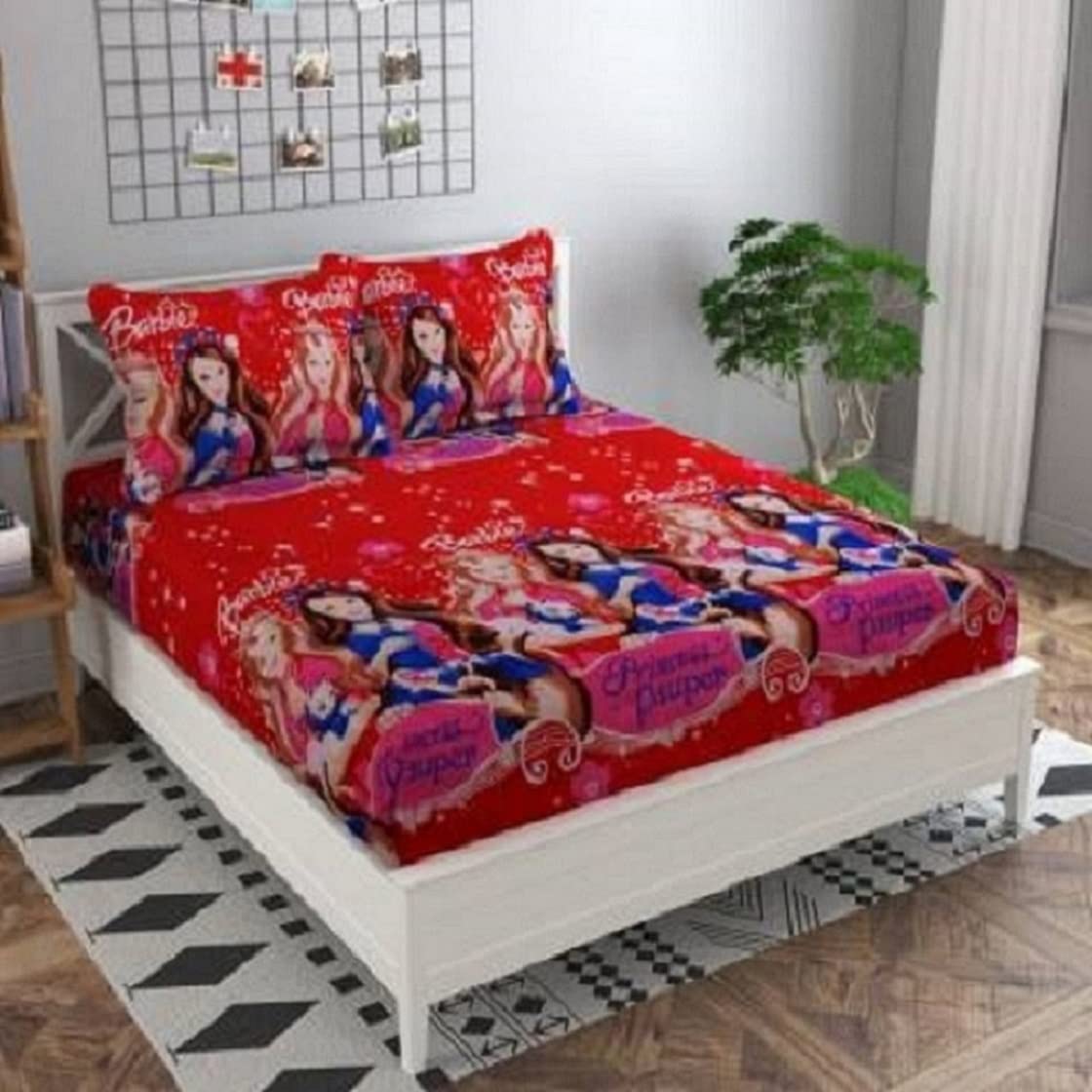 3d Printed Microfiber Pink Barbie Bedsheet For Double Bed