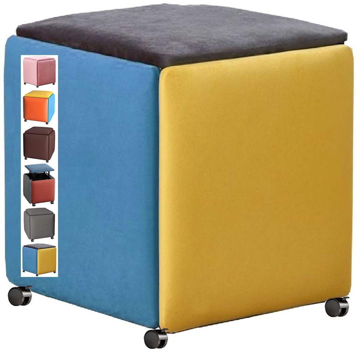GDMDPTE 5-in-1 Stackable Ottoman Cube Chair Versatile Footrest Storage Seat with Wheels Creative Pouf Stylish Footstool Perfect for Living Room & Entryway
