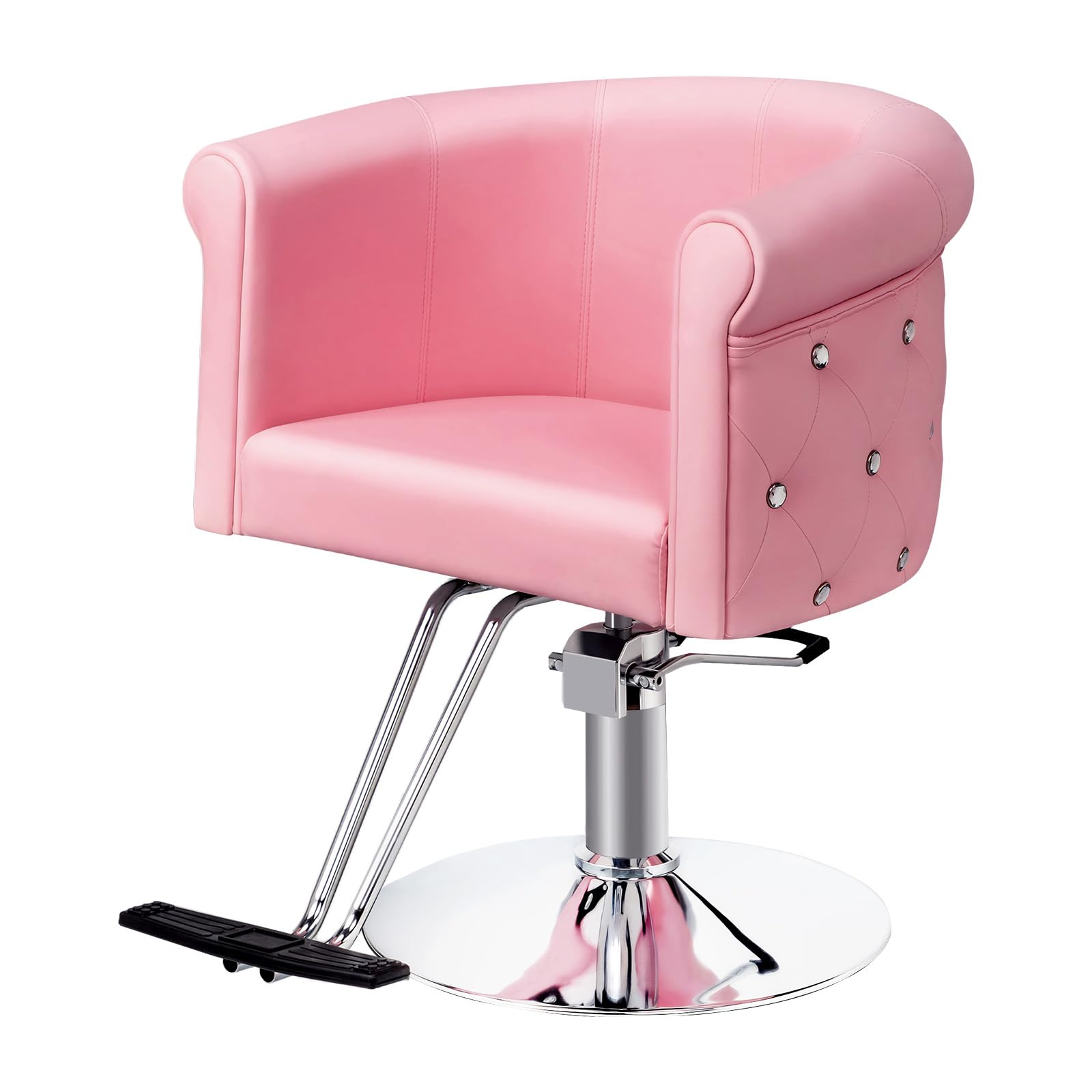 OmySalon Salon Chair for Hair Stylist, Pink Hair Chair with Tufted Back Footrest Hydraulic Pump, for Braiding Cosmetology Beauty Spa Styling