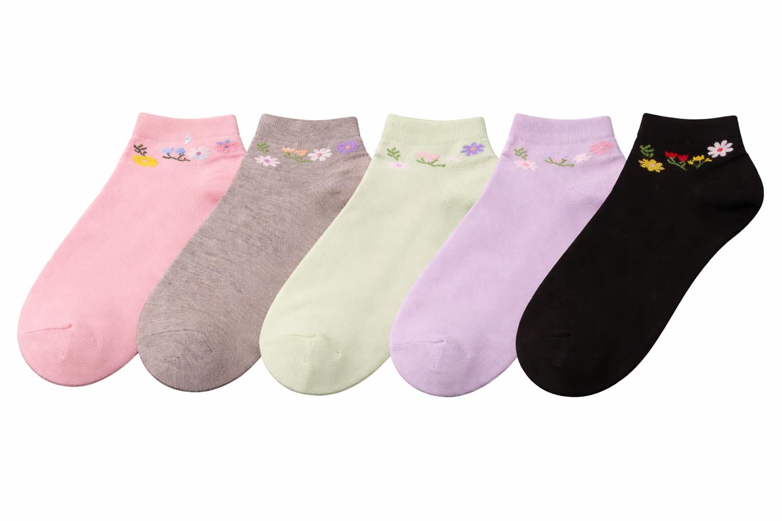 Women Ankle Socks Pack of 5 – Cotton Soft Breathable Low Cut Socks, Plain Printed Floral Striped Casual Everyday Day Comfort Wear Multicolor Socks-image-10