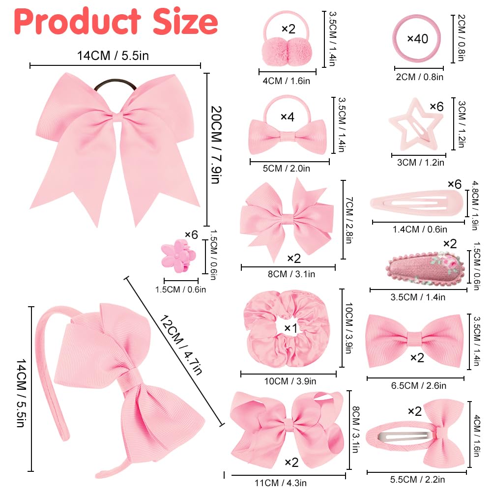 LOPHE Accesorios Pelo Niña, 77 Unidades Lazos Pelo Bebe, Horquilla de Lazo Set con Gomas Elástica, Clips, Pinzas de Estrella, Coleteros, Varios Estilos, Prendedores Pelo Niñas (Rosa)