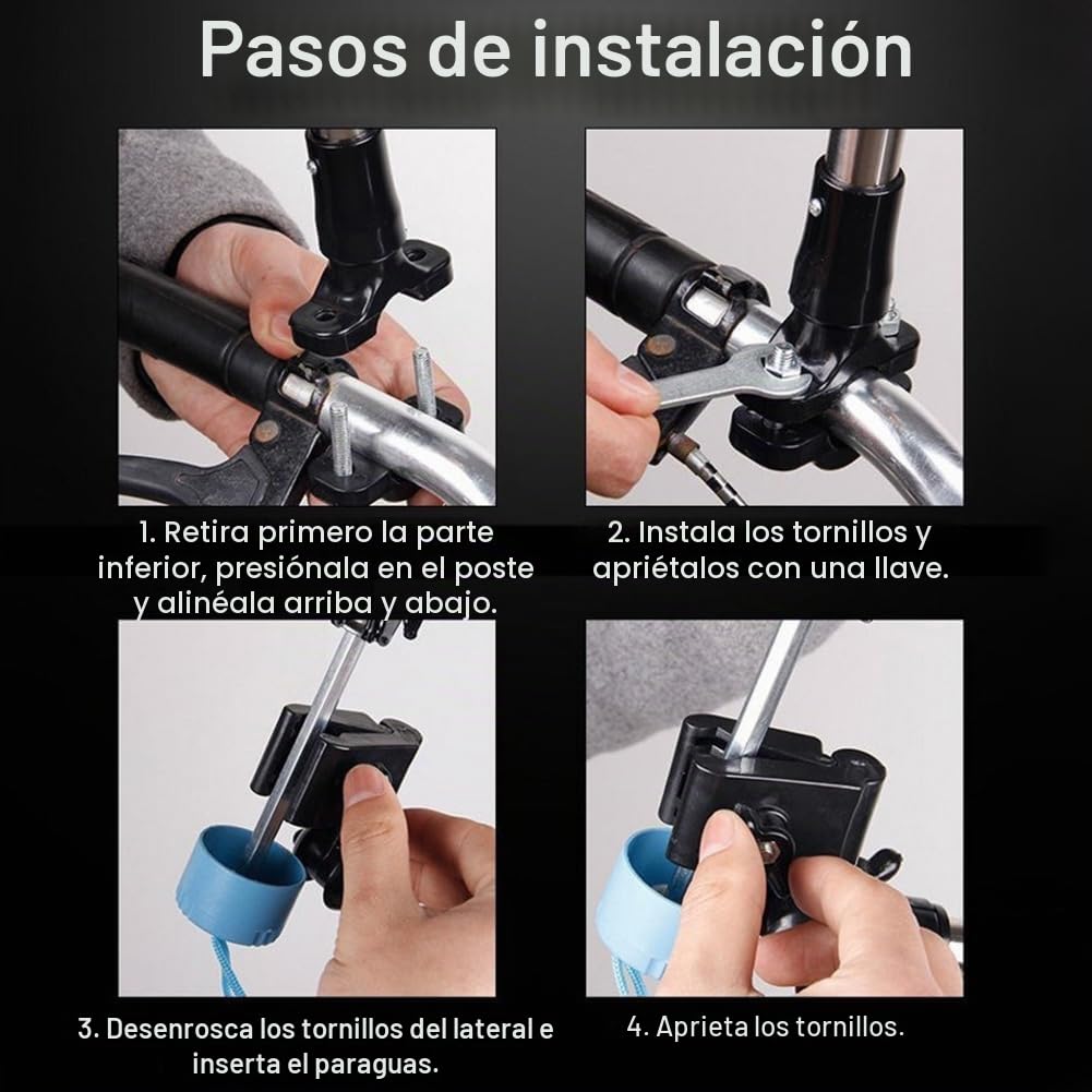 Inoxidable Soporte de Paraguas,Soporte de Montaje de Paraguas,Paraguas Manillar Soporte,Ajustable de 360°,Plegable,Soporte para Barra de Paraguas de Bicicleta para Cochecito de Bebé Sillas de Ruedas