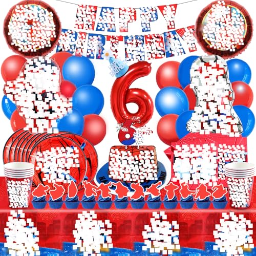 91 peças Aniversários Spiderma 6, balão Spiderma, decoração Spider aniversário, louça Spiderm, ornamentos Spider pratos chávenas toalha de mesa guardanapos bandeira balão