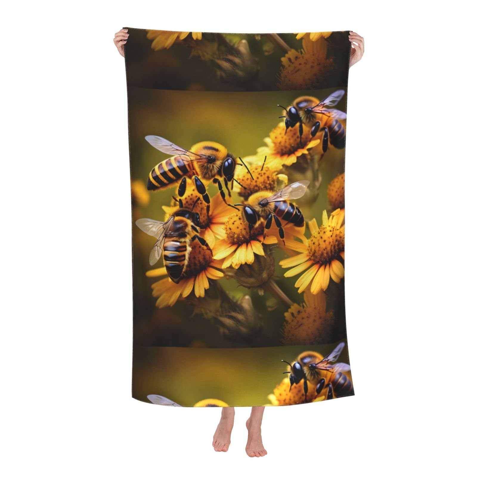 Cbaaghh Rural Honey Bees Flowers Print Adult Beach Towels,Beach & Pool Towel,Beach Towels,Towels For Camping