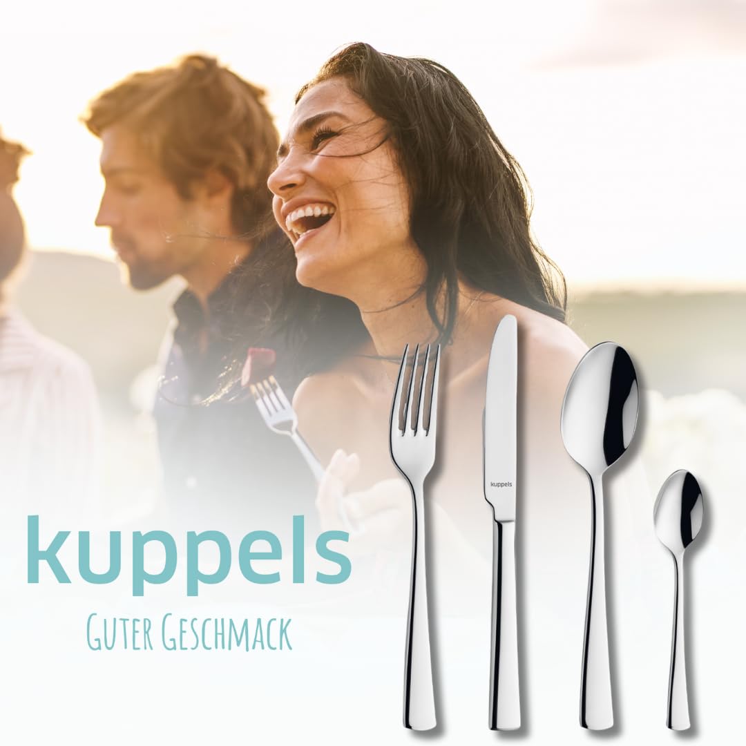 Kuppels Besteck-Set FLAIR 24-teilig, 18/10 Edelstahl hochglanzpoliert | Wellenschliff-Messer, spülmaschinengeeignet, rostfrei und mit harmonisch gerundetem, elegantem Design