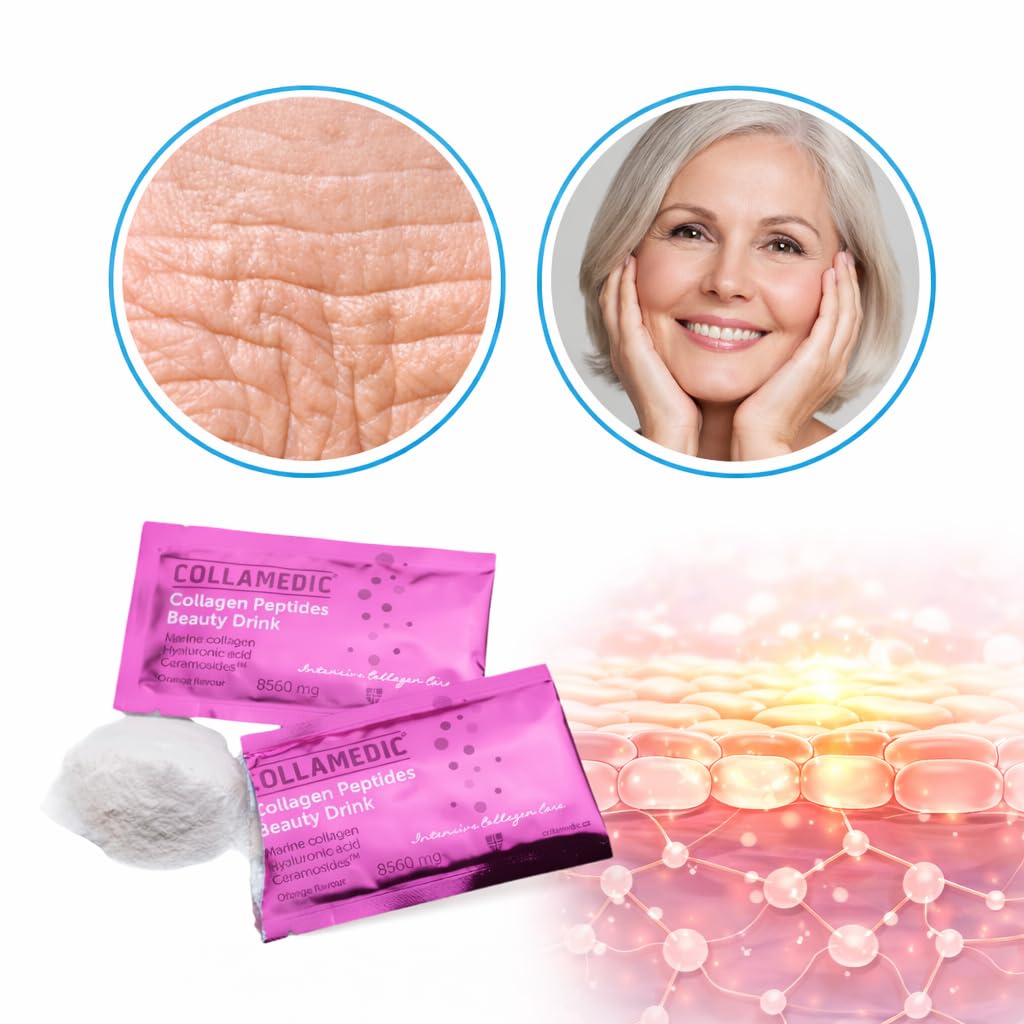 Kollagenpeptide Beauty Drink, angenehmer Orangengeschmack, Meereskollagen mit Hyaluronsäure, Phytoceramide, Oligopeptide, 30 Beutel x 8560 mg